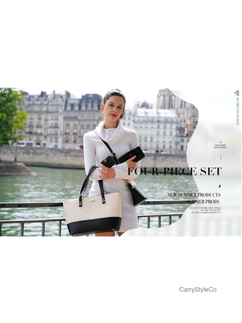 Synthetic Leather Satchel Tote Bag Set with Crossbody and Cosmetic Bag - Picture 2 of 6